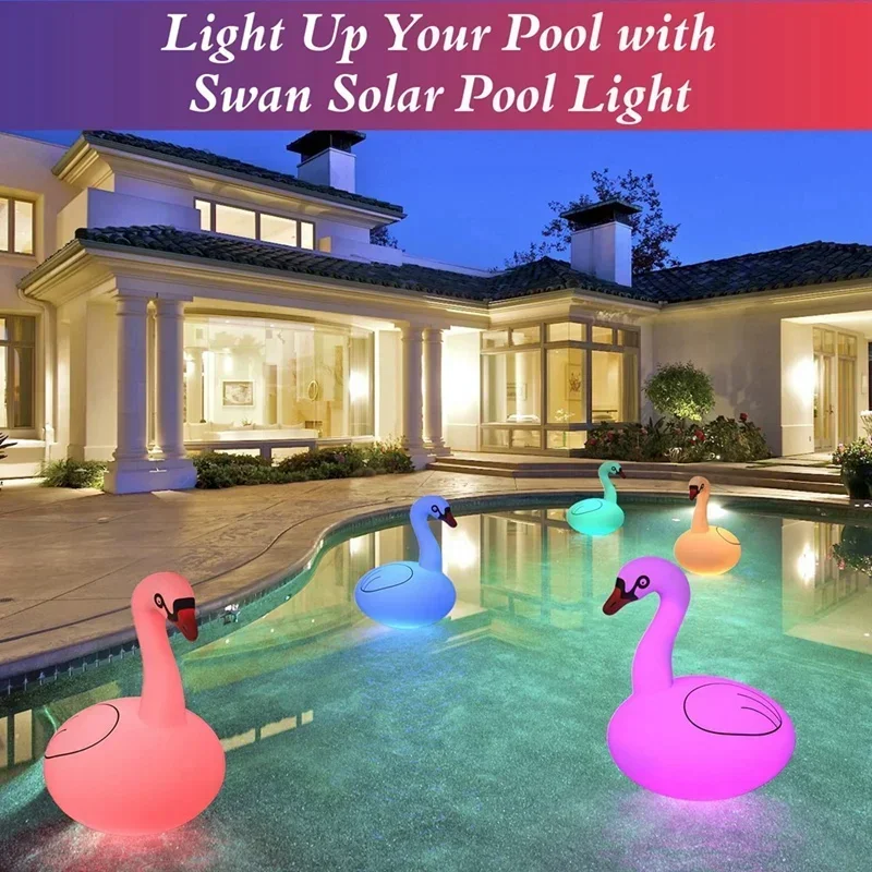 Swan RGB Dimmable Solar Swan Pool Lights Waterproof Inflatable Lights For Pool Yard Wedding Decor