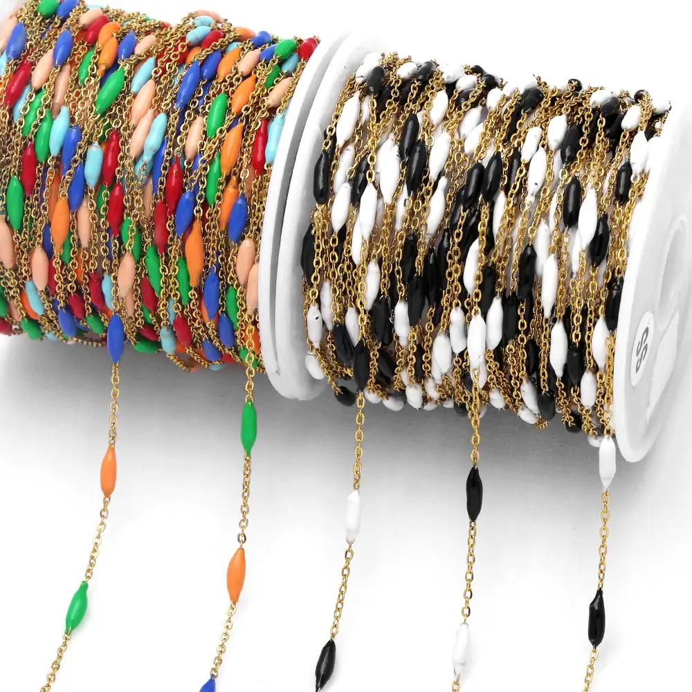 OCESRIO 10M Multicolor Enamel Necklace Bracelet Chain Gold Plated Copper Components for Jewelry Making Wholesale cana098