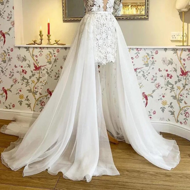 Jupe Longue en Tulle Élégante avec Traîne Amovible, Sur Mesure, pour Robe de Mariée, Patients, Bal Formel, à la Mode