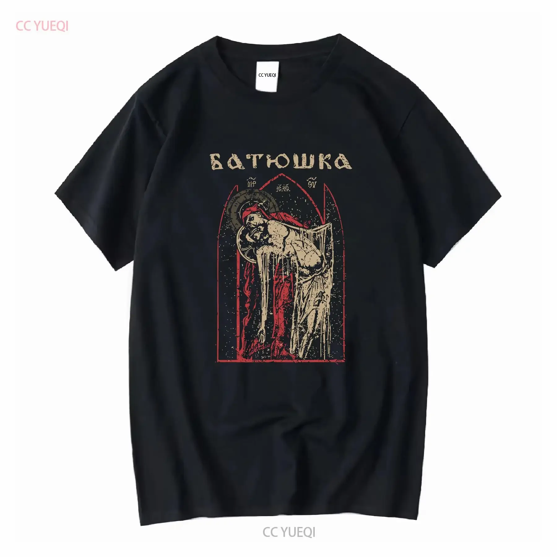 Camiseta Preta Batushka Pieta OFICIAL vintage com estampa lavada, versátil, streetwear, elegante, respirável, casual e elástica.