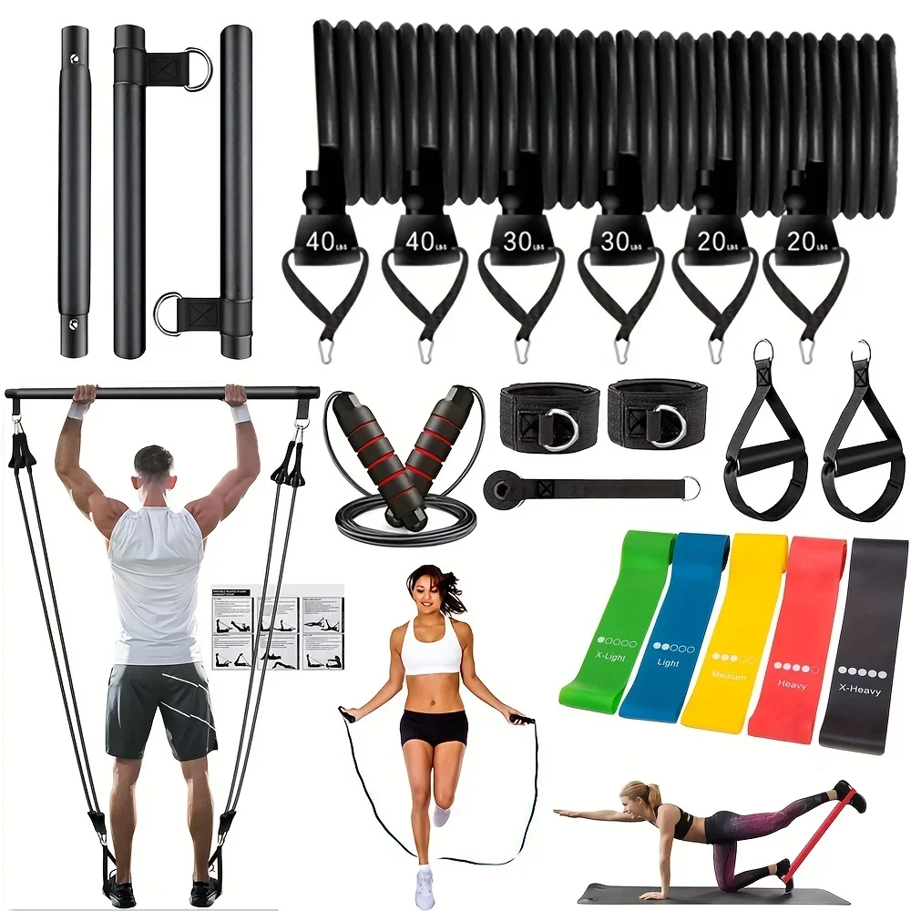 Pilates  Kit with Resistance Bands 3-Section Pilates  with Stackable Bands Workout Equipment  Legs  Waist and Arm Hand weights