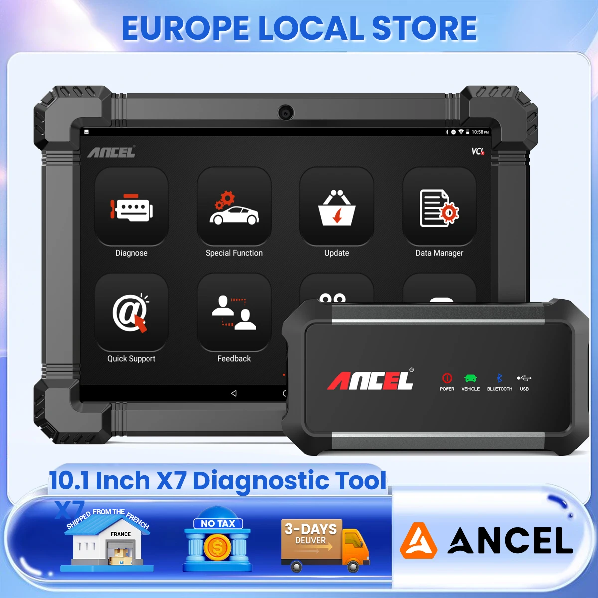 Scanner ANCEL X7 OBD2, tous les systèmes, outil de Diagnostic de Scanner de voiture avec Test actif, Service de réinitialisation 10 +, Scanner de défauts de voiture de 10.1 pouces