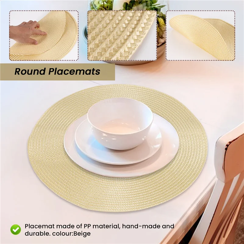 مجموعة مفارش أطباق مضفرة مستديرة من BAAG مكونة من 6 مفارش طاولة لطاولات الطعام المنسوجة القابلة للغسل وغير القابلة للانزلاق مقاس 15 بوصة #4