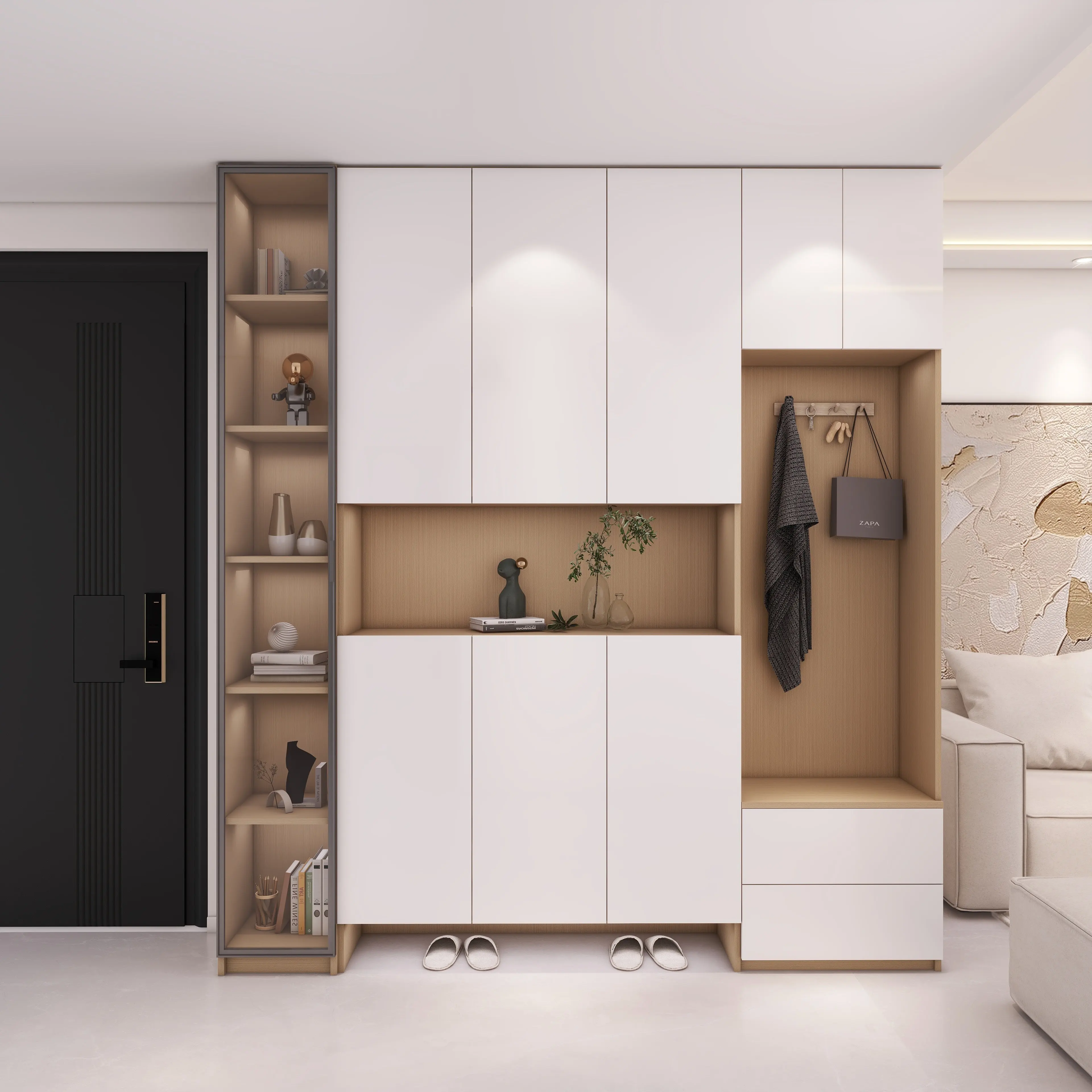 Whole house custom factory home shoe cabinet one door to the top solid wood custom wearing wardrobe hanging wardrobe partition c