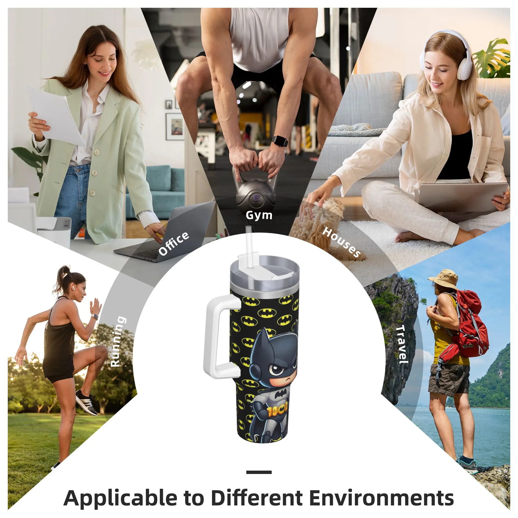 Stainless Steel Tumbler B-Batmans Cartoon Car Mugs With Straws 3D Print Beach Hot Drinks Water Bottle Keep Heat Large Coffee Mug view 6