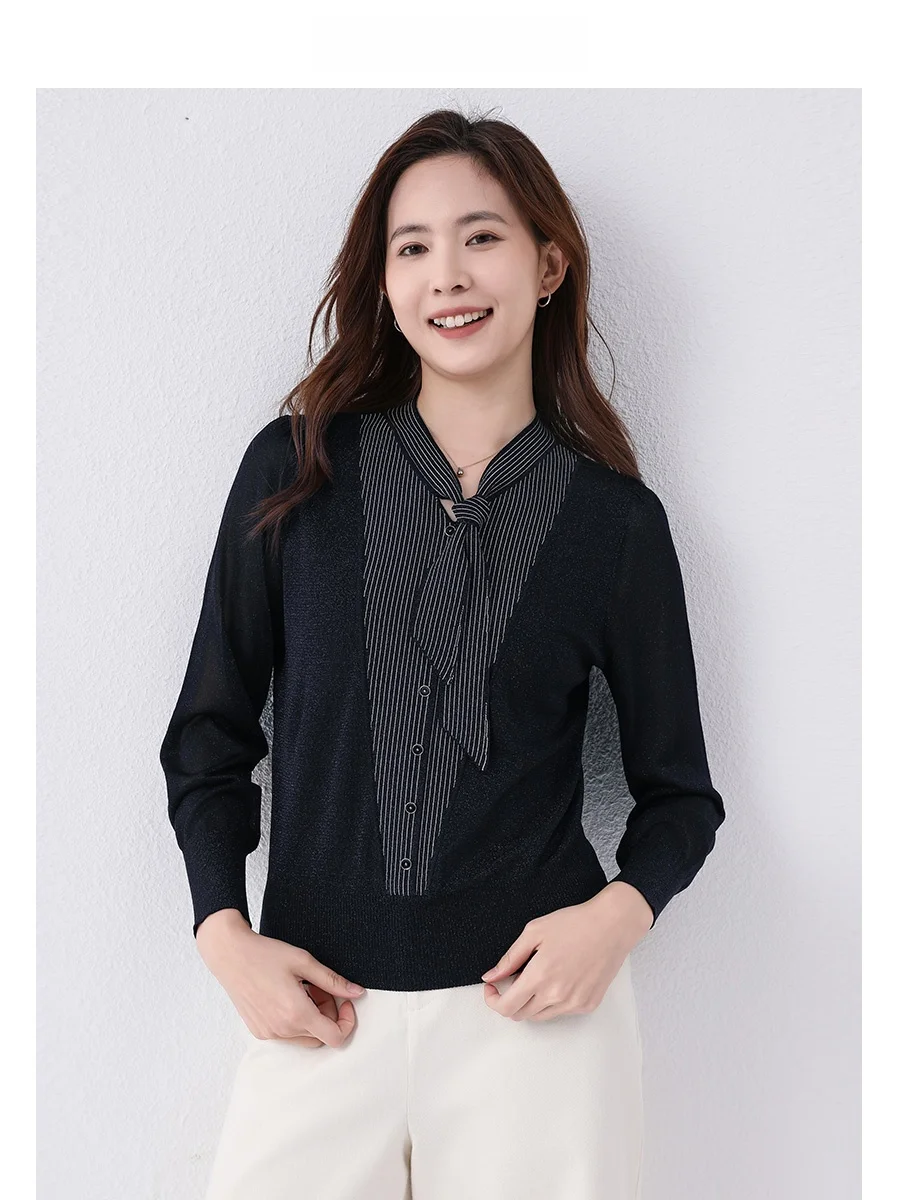 

Faionable Knitted irt with Sa Women's Spring 2025 New Arrival Ele Sle V-Ne Single Button Closure Straight Cut