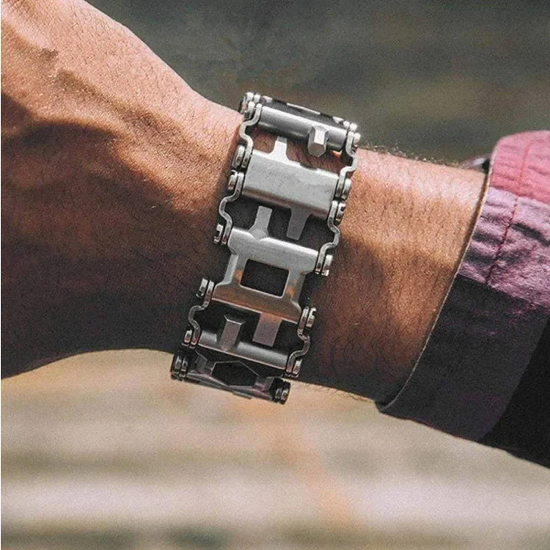 Multi functional tool bracelet with screwdriver, outdoor emergency kit, multiple EDC stainless steel bracelets, wearable