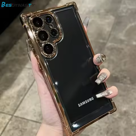 Luxury Clear Plating Shockproof Case for Samsung Galaxy S25 Edge S24 FE S22 Plus S23 Ultra A56 A36 A26 A16 A55 A54 Armor Cover