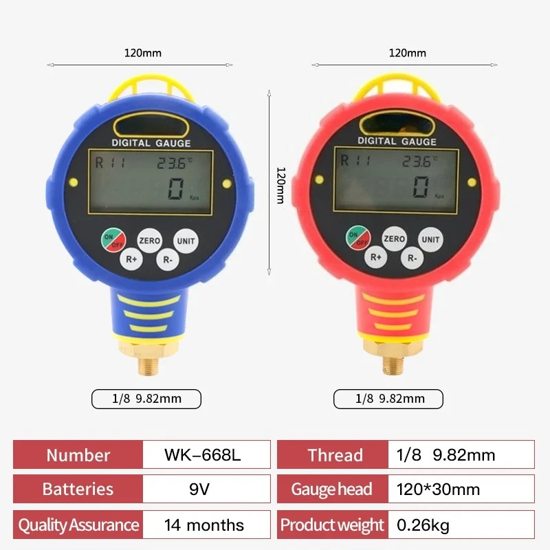 WK-6881H/L WK-6881HC/LC Single Digital LCD AC Refrigerant Pressure Gauge | HVAC Diagnostic Tool