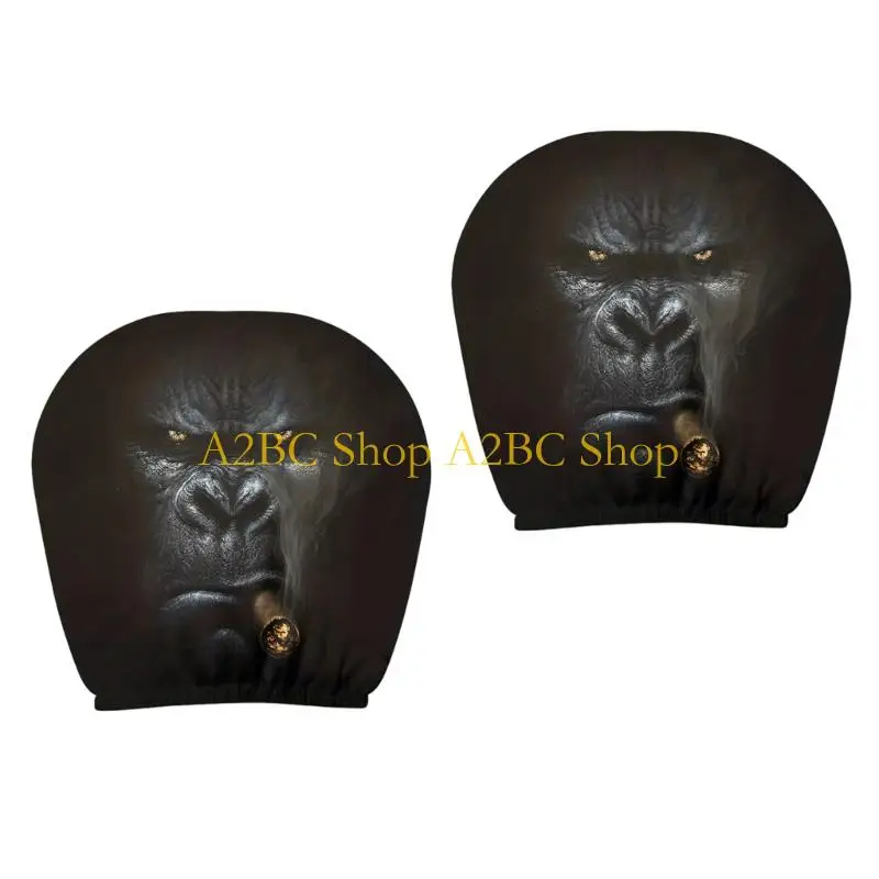 A2BC 2PCS Automotive Headrest Protectors with Gorillas Themed Pattern Fits Most Vehicles 26X28Cm Polyester Headrest Cover
