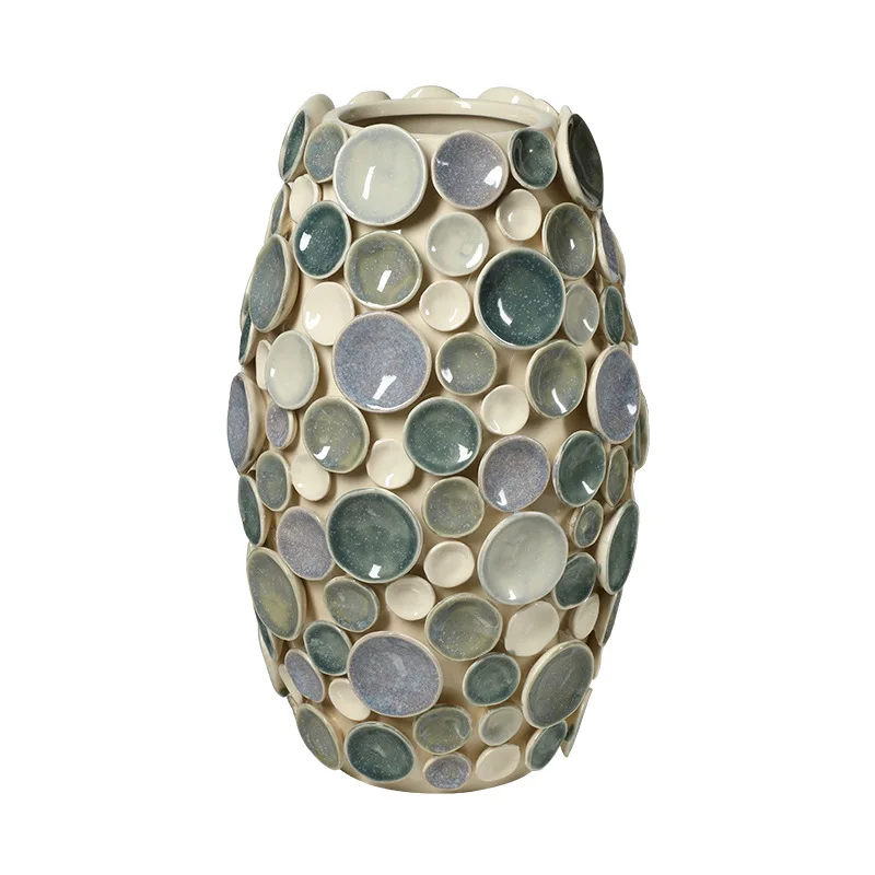 

Nordic modern hand-painted disc glazed ceramic vase sales office villa living room entrance dining table high-end ornament