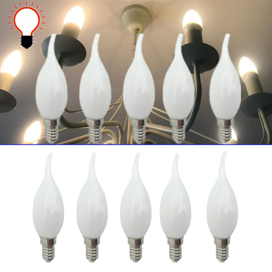 

10pcs 7W Retro LED Candle Filament Bulb C35 Frosted Light Bulb E14 Dimmable Edison Screw Light Lamp Chandelier Warm White