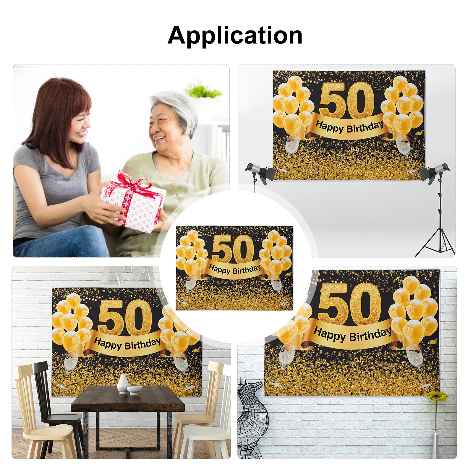 

1pc Golden Black Birthday Background Backdrop 50th Birthday Party Decorations
