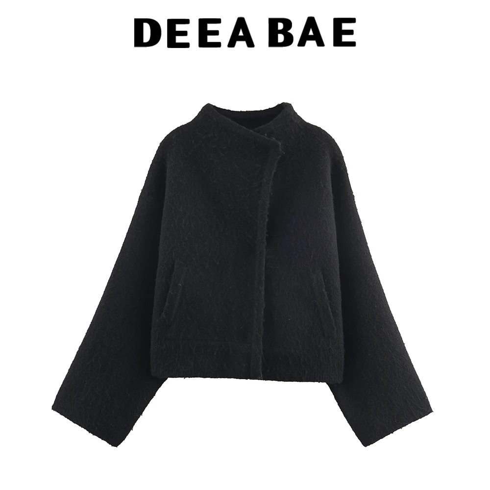 DEEABAE European and American style 2025 winter new women's casual versatile double breasted knitted pilot jacket jacket