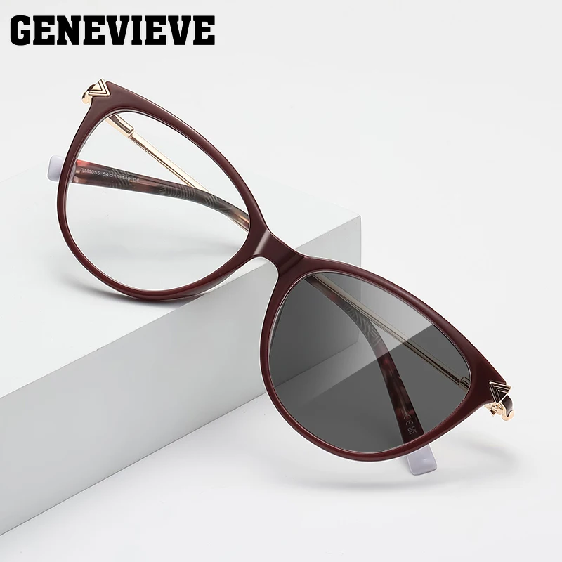 

GENEVIEVE New Fashionable Cat Eye Unique Design Women's Anti-Blue Light Photochromic Glasses Customizable Prescription LS235