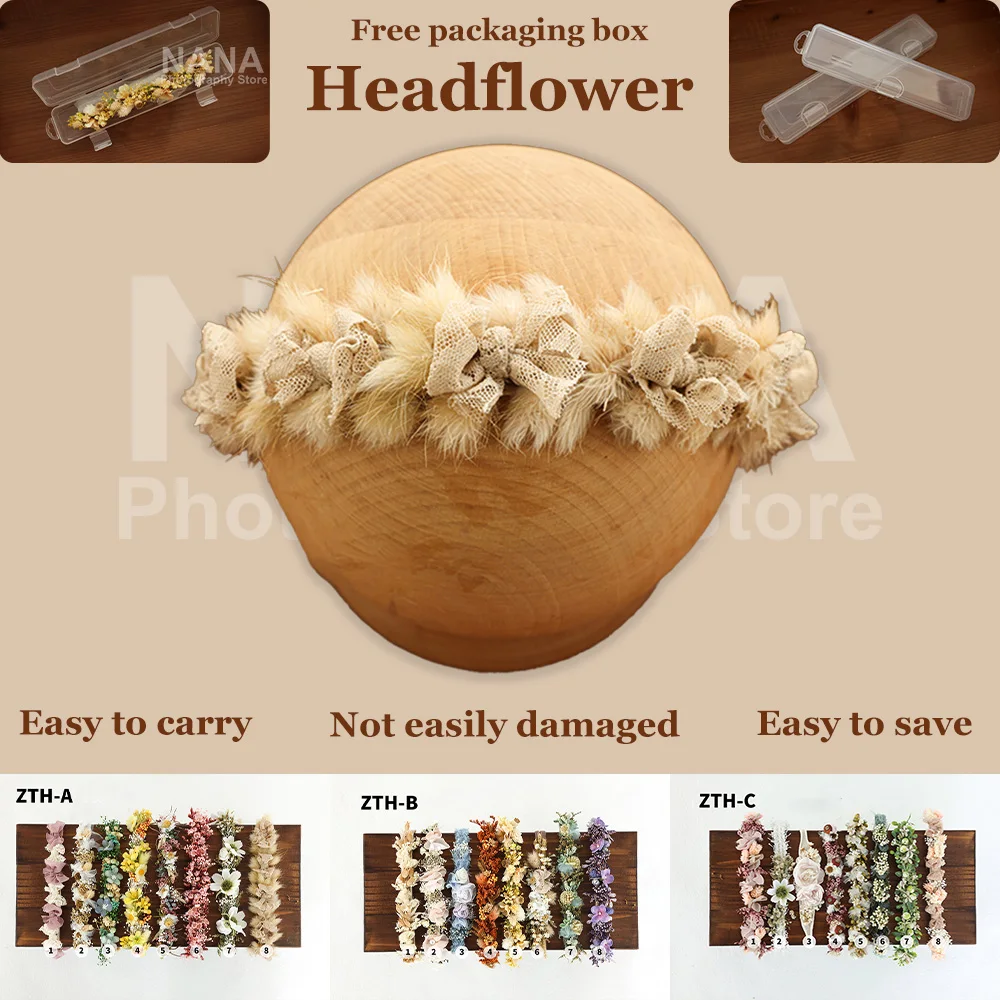 Baby Girl Headband Newborn Photography Props Dried Flower Headdress Artificial Flower Headflower Adjustable Headwear Photo Props