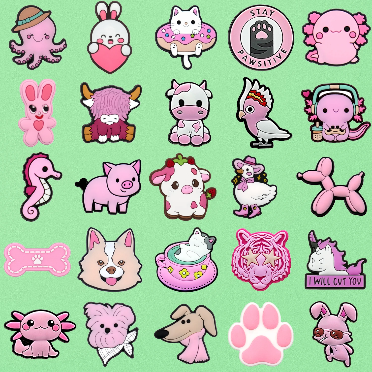 

1/25/100PCS Pink Animals Shoe Accessories Charms for Women Girls Cute Dog Cow Pig Salamander Shoe Decoration Fits All Clogs