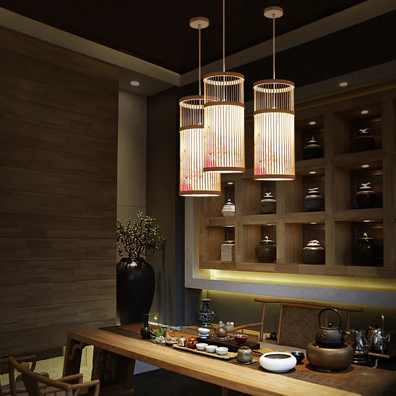 

Подвесной светильник из ротанга, бамбуковое дерево, творческая личность, ручная вязка, простой бамбуковый светильник для гостиной, подвесной светильник