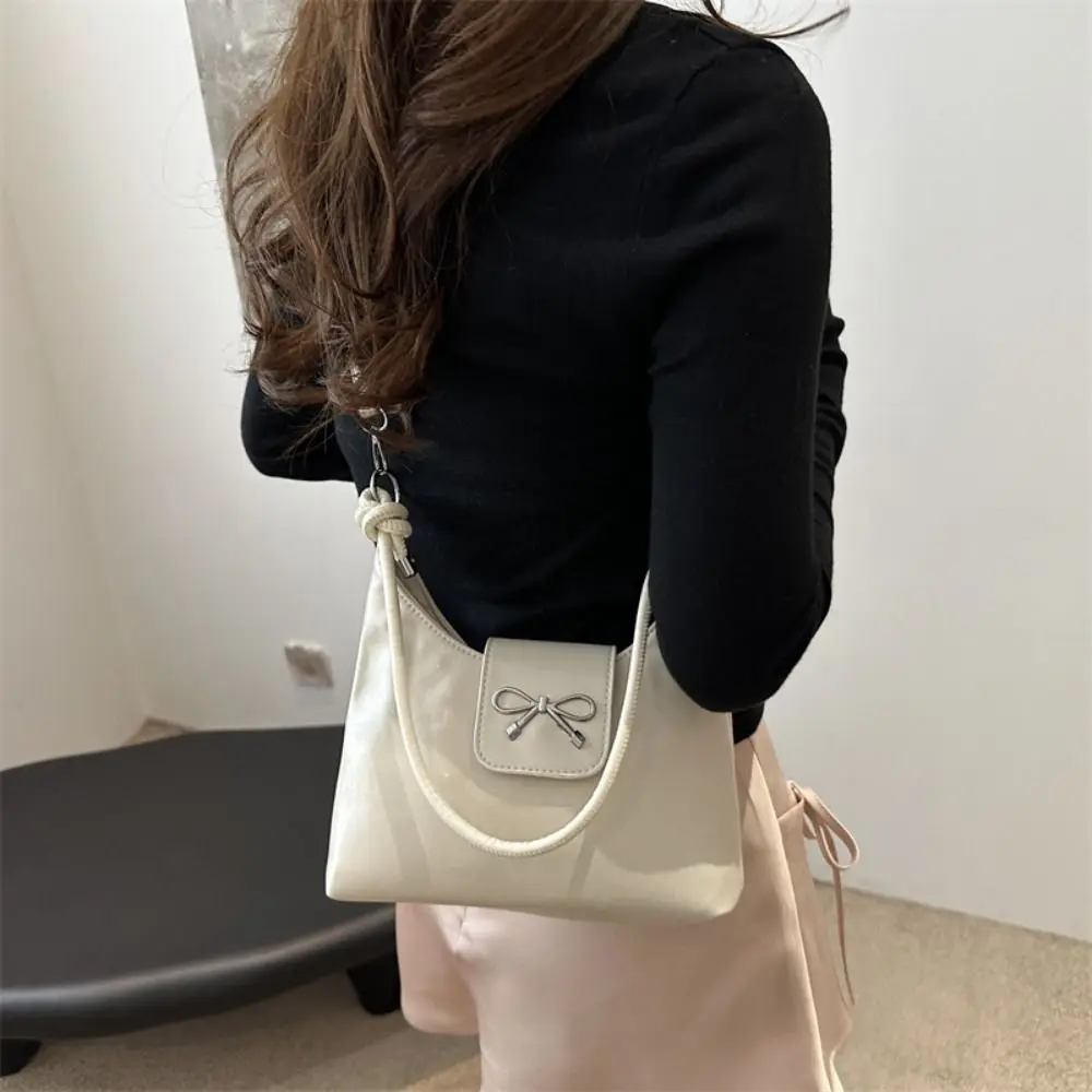 Fashion New Design Bow Armpit Handbag PU Leather Korean Bowknot Underarm Bag Solid Color Luxury Y2K Crossbody Bag Lady