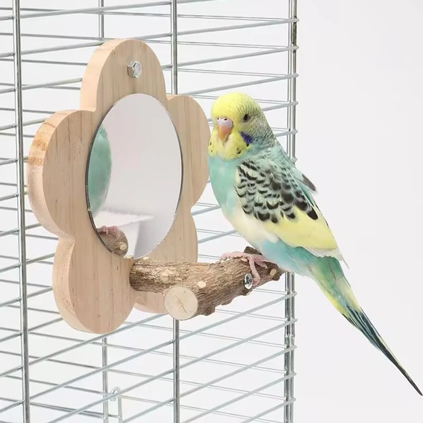 Flor pássaro gaiola poleiro espelho papagaio jogando exercício suporte de madeira papagaio brinquedos adequado para conures pinhões periquitos