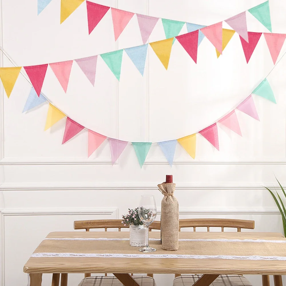 1PC Vintage Colorful Burlap Linen Bunting Flags Pennant For Happy Birthday Party Wedding Decoration Candy Bar