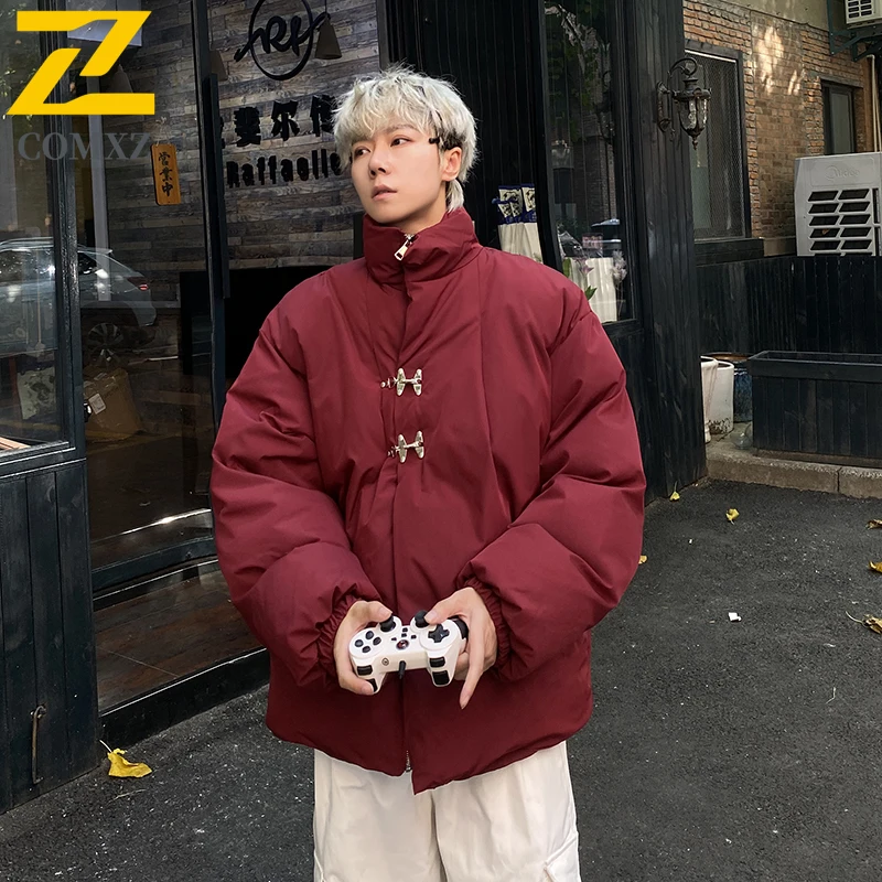 New Winter Jacket Men Stand Collar Front Back Pleated Elastic Cuffs Coat Loose Hong Kong Style Casual Daily Fashion Jackets