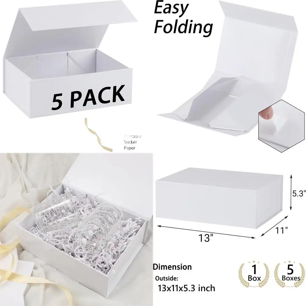 

Elegant 13x11x5.3 Inch Gift Boxes with Lids, Ribbon & DIY Sticker for Special Occasions