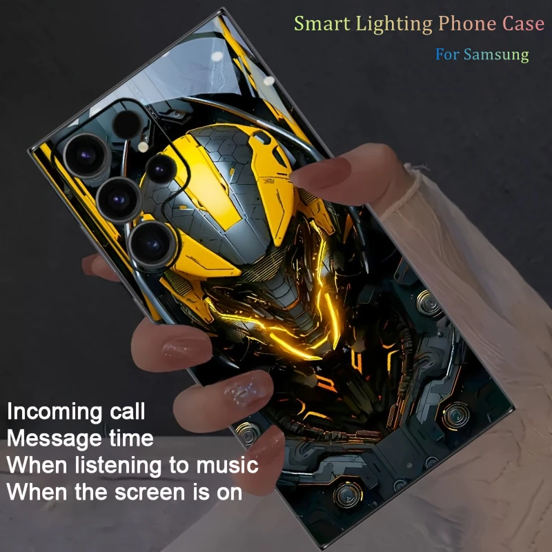 

Cool Mecha Gundams Glow Phone Case For Samsung S25 S23 S24 S22 Ultra S26 Plus FE A56 A36 A26 5G A16 A06 4G LED Flash Phone Cover
