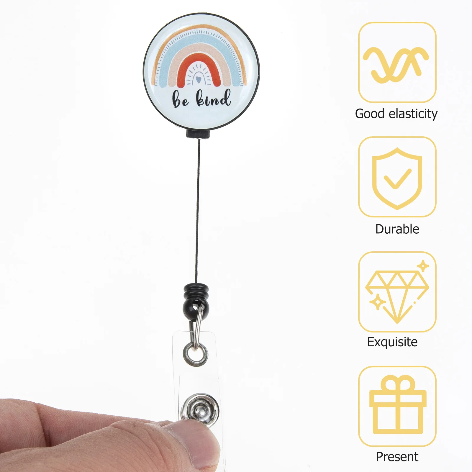 

2Pcs Cute Rainbow Resin Patch Retractable Badge Reel Lightweight Elastic Cord for Quick Door Access Ideal for School Staff