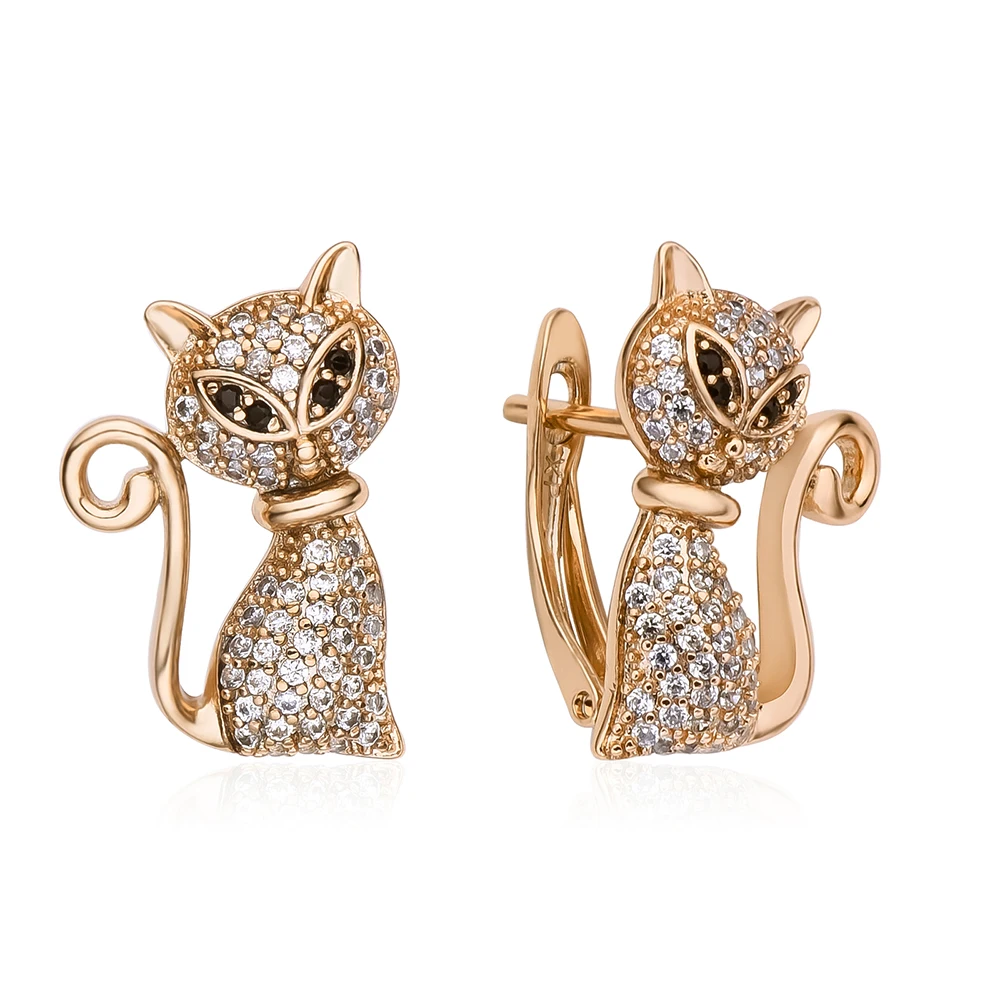 Harong Exquisite Cat Stud Earrings Crystal Encrusted Luxury Rose Gold Color Jewelry Animal Pet Ear Ring for Women image 3