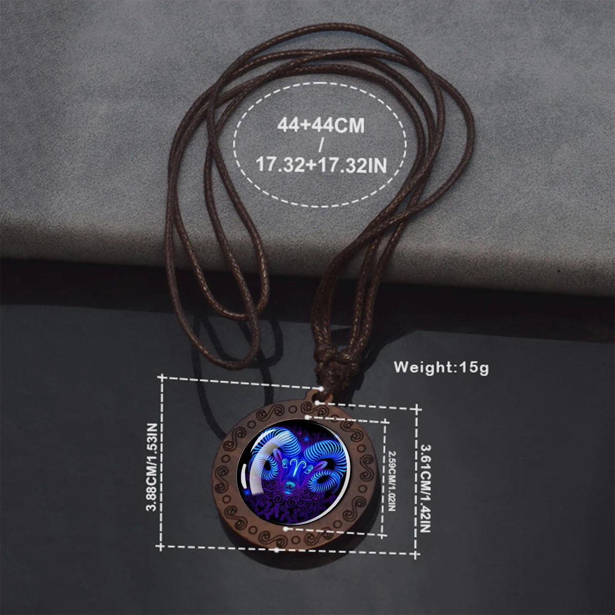 12 Constellation Zodiac Necklaces Glass Dome Vintage Wood Pendant Rope Chains Necklace Women Men Astrology Jewelry Birthday Gift