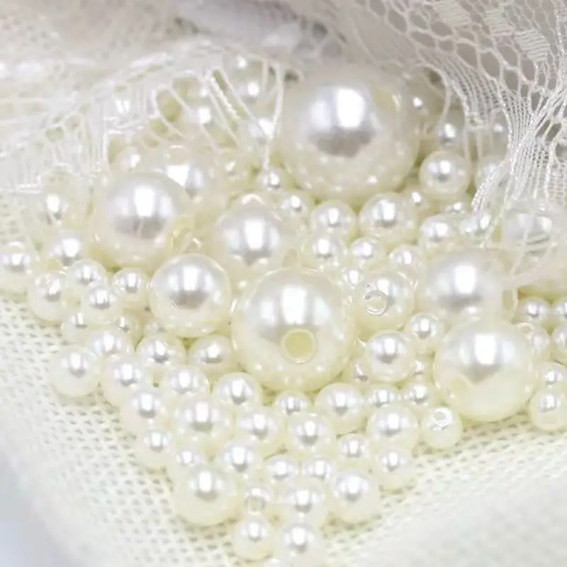 3mm-12mm  size  Pure White/Ivory Pearl wtraight holes round imitation plastic pearl beads for needlework & Jewelry Making