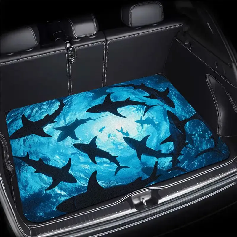 

Deep Blue Shark Underwater Pattern Universal Car Trunk Mat Anti-Slip Wear-Resistant For Sedan SUV CUV Rear Cargo Liner Protector