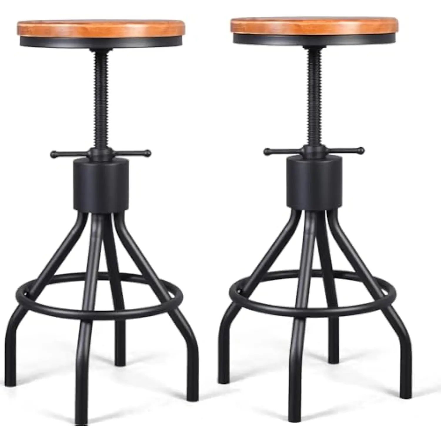 

Industrial Bar Stool-Set of 2-Swivel Counter Coffee Chair-Extra Pub Height Adjustable 22-33 Inch