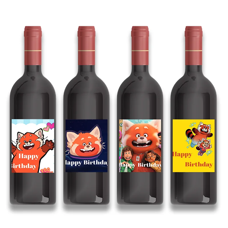 6pcs Disney Turning Red Cute Cartoon Theme Personalized Wine Bottle Customizable Labels Birthdays Parties Anniversary Stickers