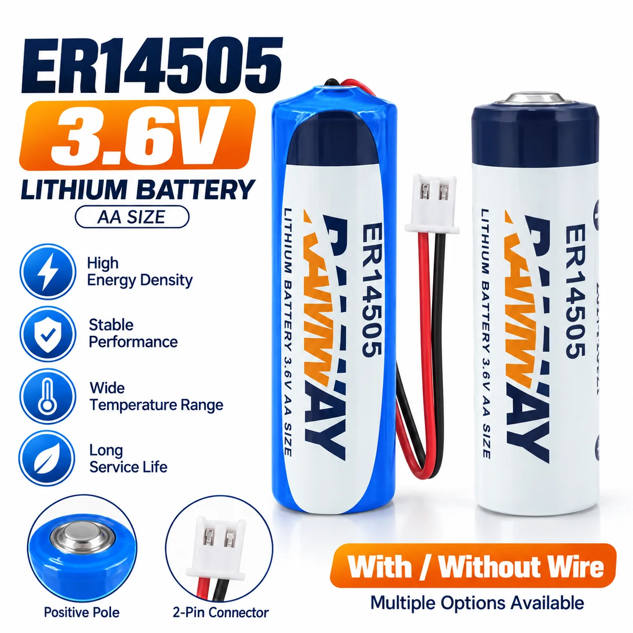 3.6V 2700mAh ER14505 Li-SOCl2 Battery for PLC Servo Motor Absolute Encoder CNC Machine Tool