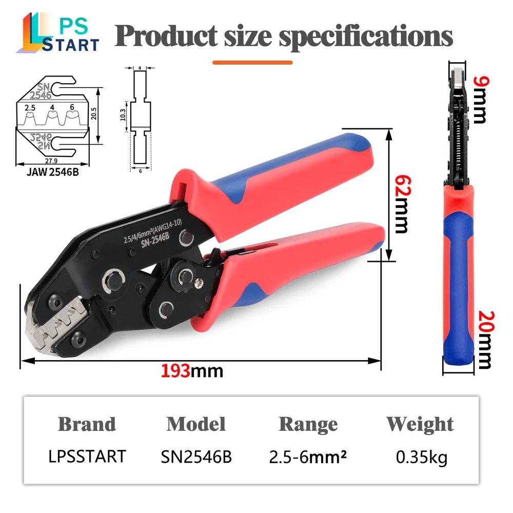 SN 2546B سلك العقص ذو طيات لموصلات التوصيل الشمسية كابل الطاقة الشمسية الكهروضوئية العقص أداة للموصلات الشمسية AWG14-10 2.5/4/6mm2