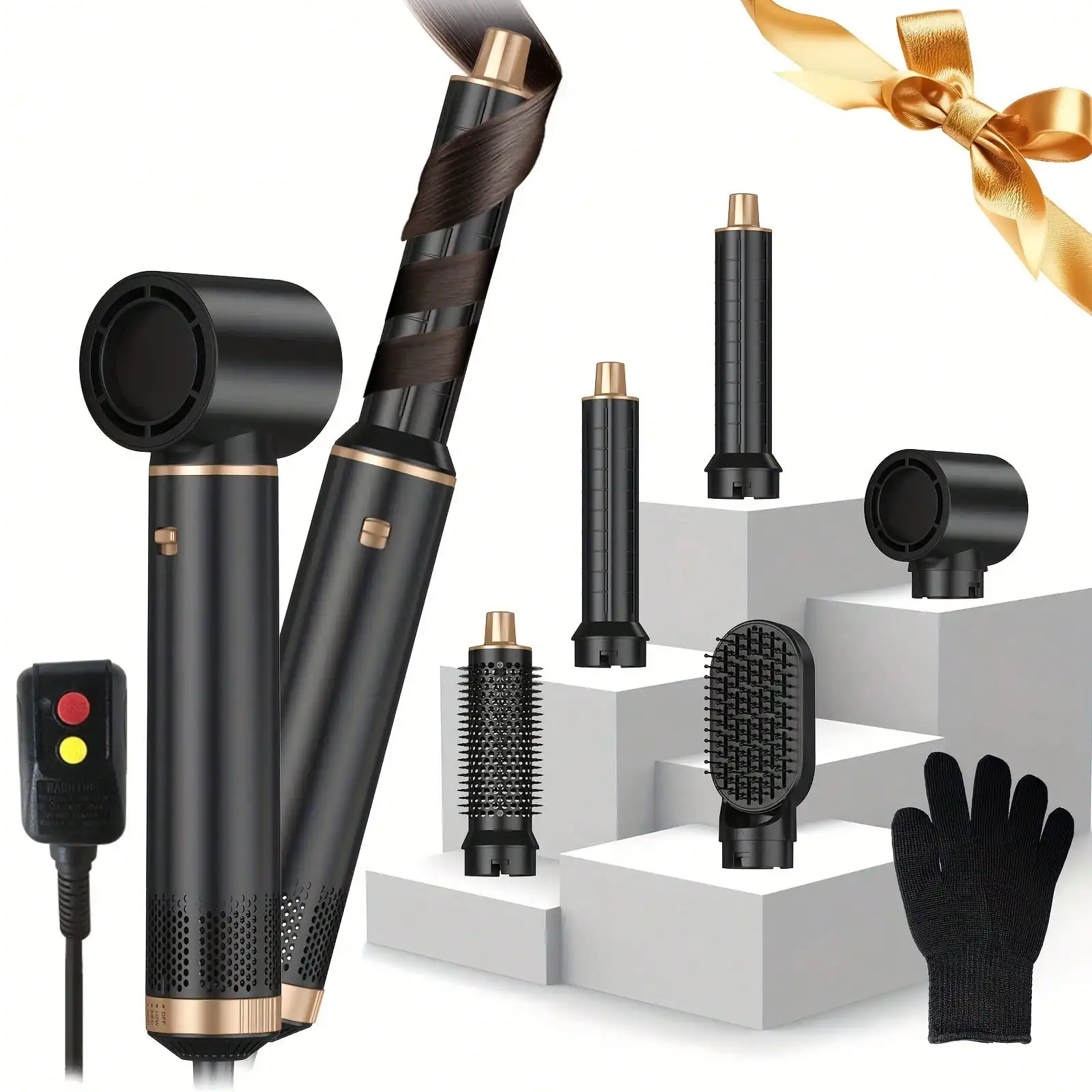 5-In-1 Hot Air Brush Set - Detachable Hair Dryer, Styler, Volumizer, Straightener & Curling Wand - 110V US Plug, Powerful 800W