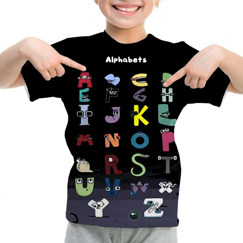 Boy T Shirt For Girls Tops Summer Alphabet Lore Graphic Tee Cartoon Anime Children Clothing Kids Clothes 2 To 14 Boys T-shirt