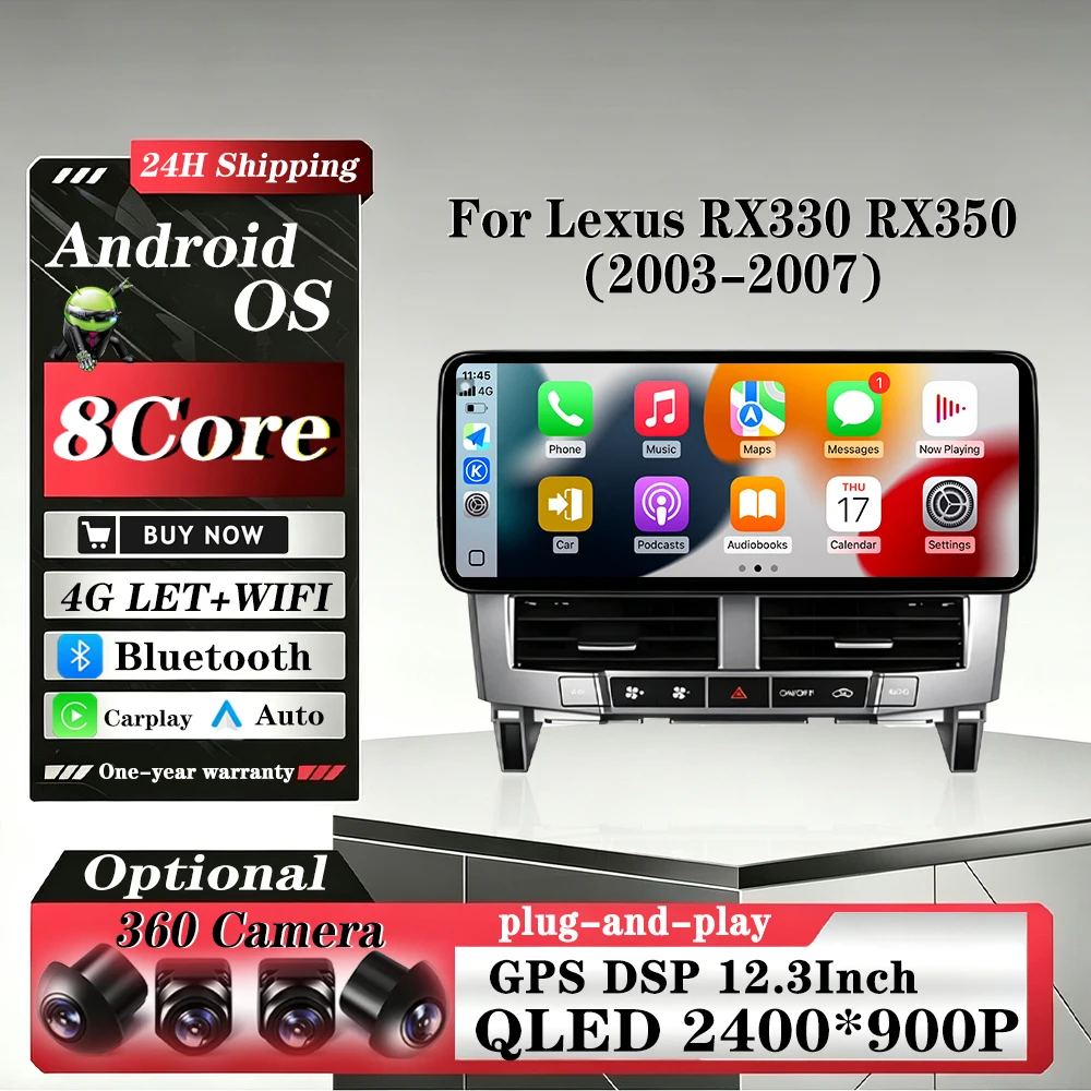 For Lexus RX330 RX350 2003-2007 Android Auto Carplay GPS Navigation Stereo Multimedia Player 4G Wifi Screen