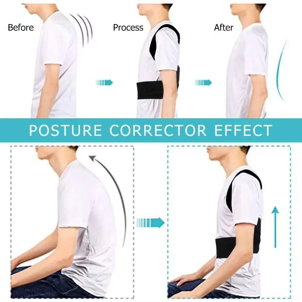 

Comfortable Adjustable Straps Posture Corrector Black Breathable Back Posture Brace Reinforced Belt 5 Size Back Trainer Home Use