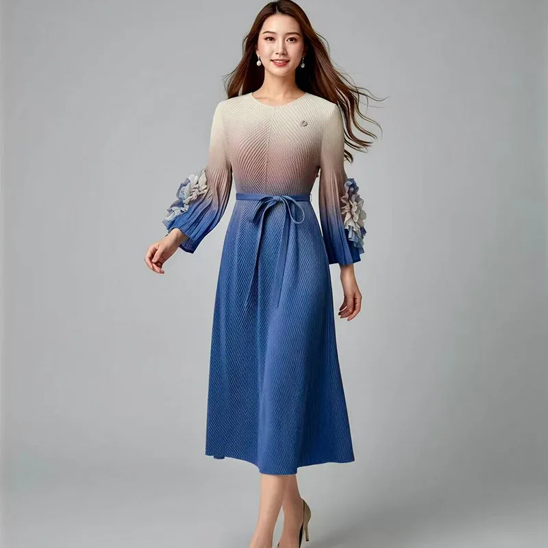 

Плиссированное платье Miyake 2026: Новинка весенне-летней коллекции, элегантное, тонкое, длинное, во французском стиле, с изысканным дизайном.