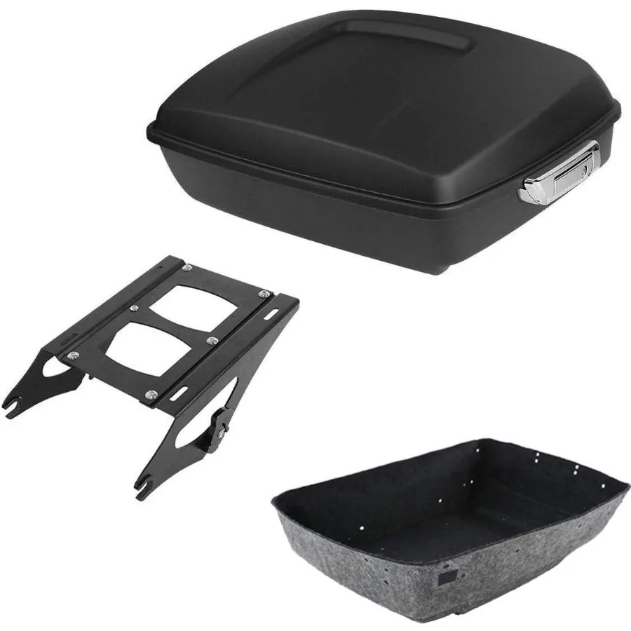 صندوق صندوق الدراجة النارية المفروم باللون الأسود غير اللامع ورف التركيب لنماذج HarleyDavidson Touring 20142025 CVO Road King Road Glide #1