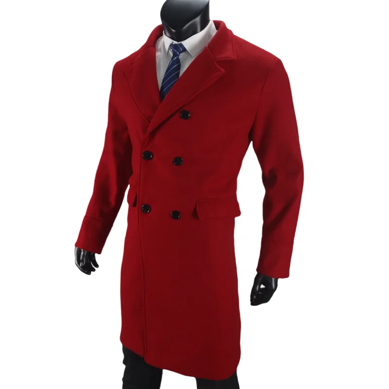 Men Long Double-breasted Coat with Lining Warm Type Coats Wool Blend Lapel Casual Fashion Men\'s Clothing Eu Size Customized