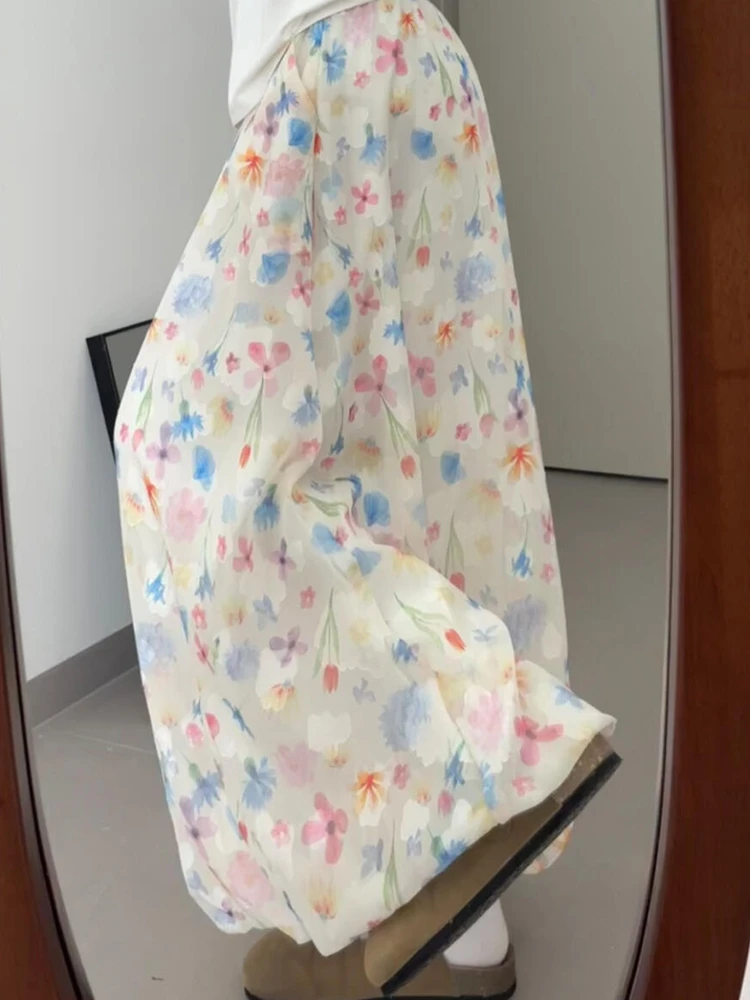 

Новая уникальная красивая женская юбка с цветочным принтом, весна 2026, маленький размер, высокая талия, А-силуэт, длинная юбка-тюльпан