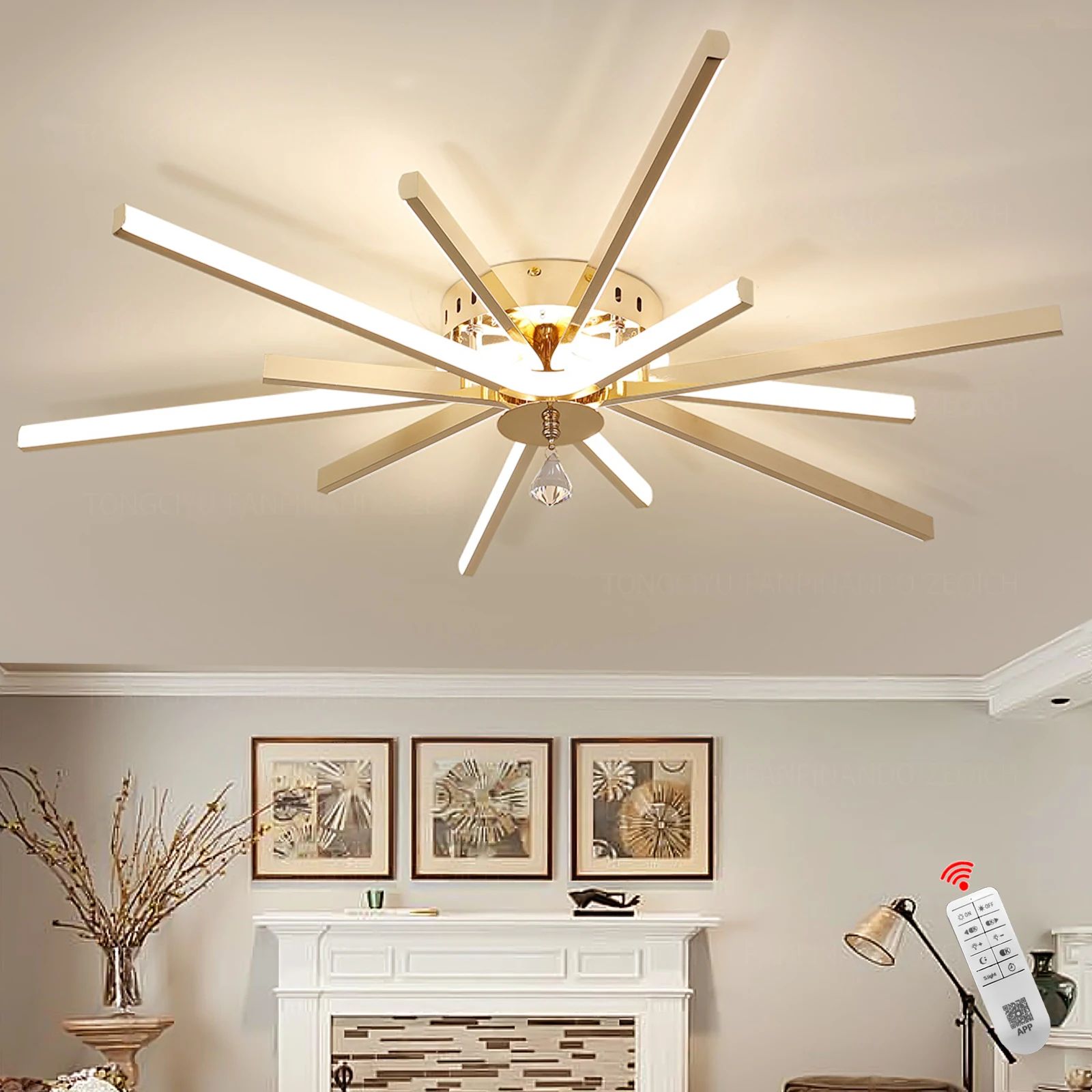 Modern 82cm Dimmable LED Flush Mount Ceiling Lamp Aluminum 45W Remote Control Gold Chrome Matte Black for Living bedroom