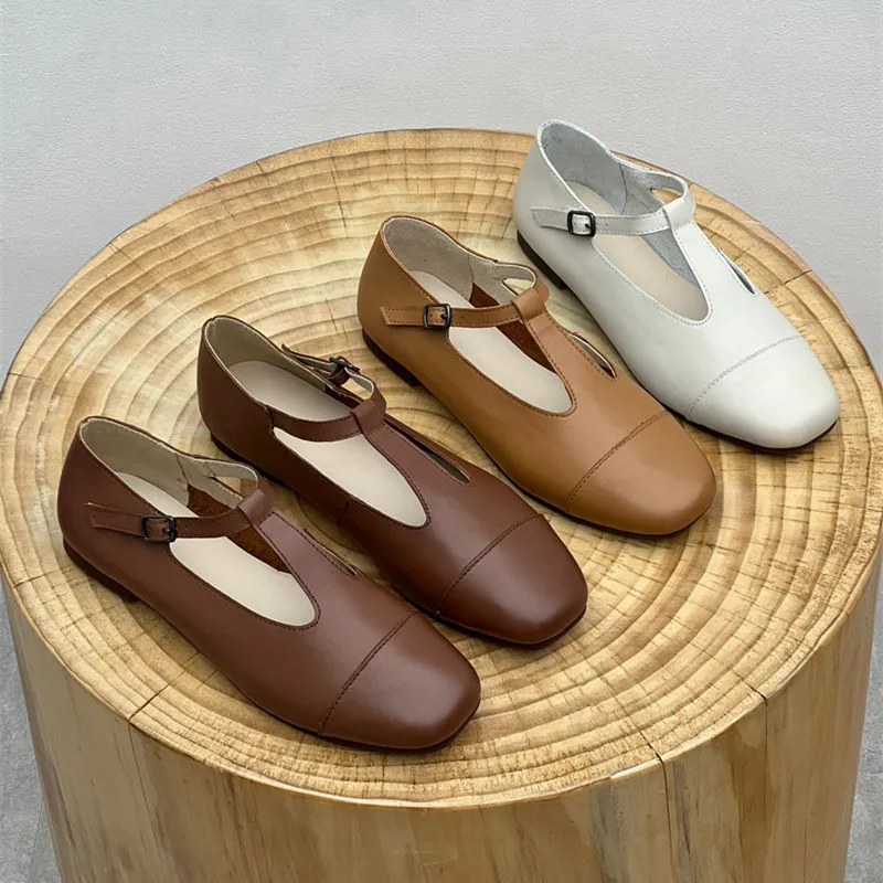 

Женская обувь из воловьей кожи в стиле ретро, мягкие туфли на плоской подошве для отдыха, туфли Мэри Джейн из натуральной кожи
