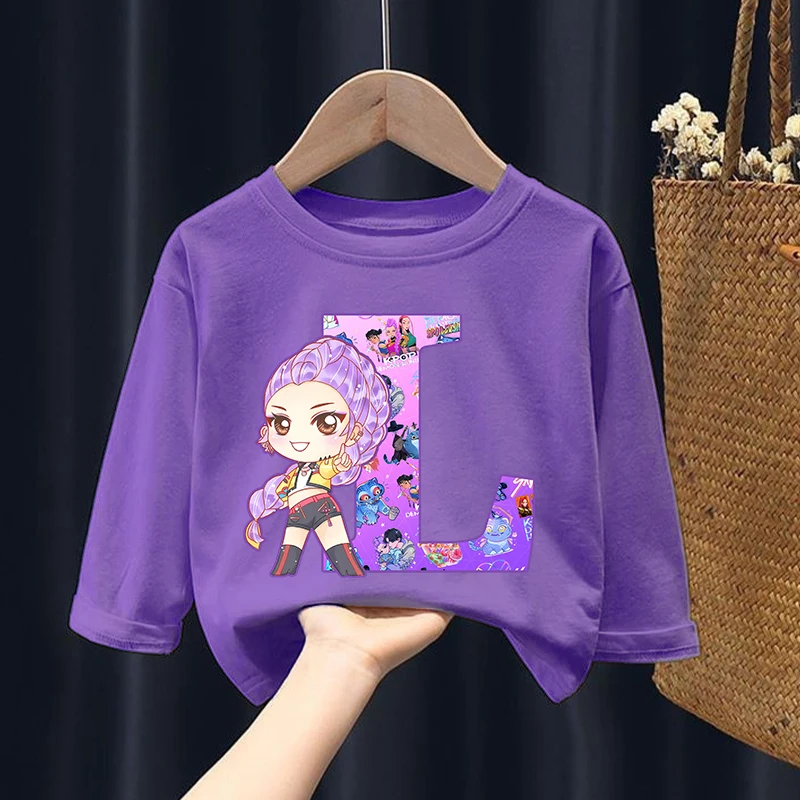 Новые футболки с длинными рукавами для девочек K Pop Demon Hunters Kawaii, футболки с рисунком и надписью, детские топы, осенняя детская одежда