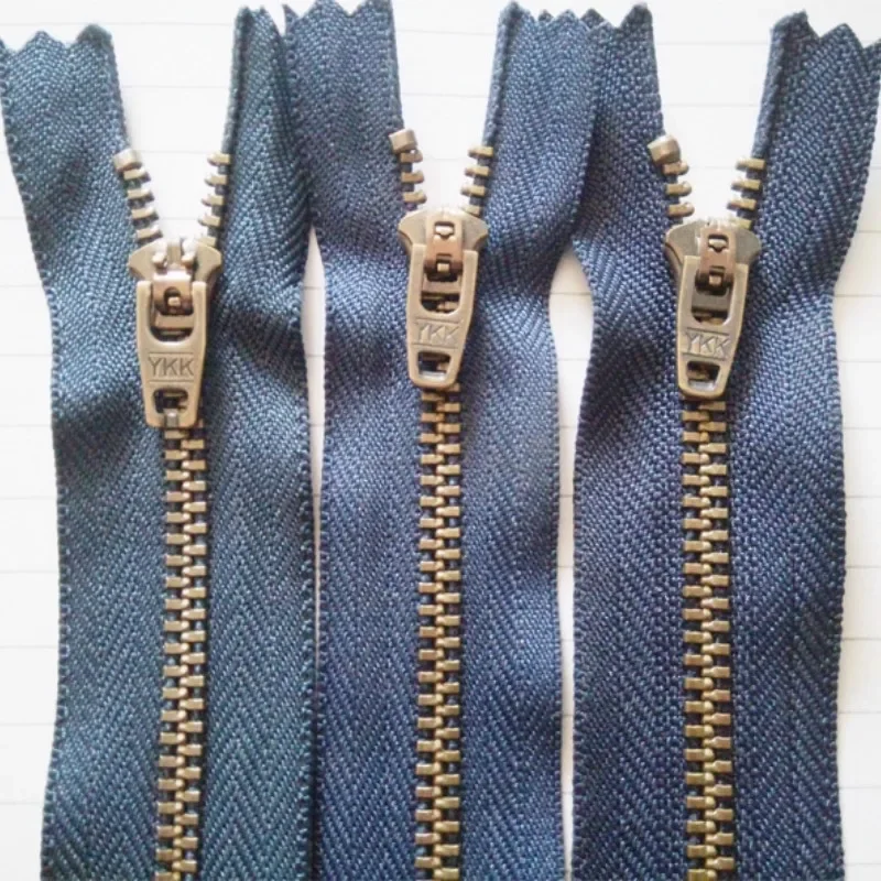 50pcs/Lot 3# 10 to 16cm Vintage YKK Metal Zipper Close End Dark Blue Bronze Jeans Pants Tailor Sewing Clothing Accessories