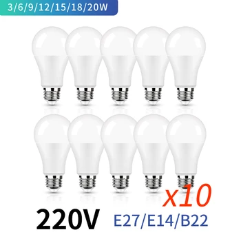10 개/몫 E27 B22 LED 전구 AC 220V SMD2835 3W 6W 9W 12W 15W 18W 20WLED 램프 야외 조명에 대 한 차가운 따뜻한 흰색 Led 전구 절약